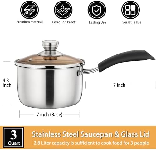 P&P CHEF 1 Quart Sauce Pan With Lid, Small Pot Saucepan, 1 Pc