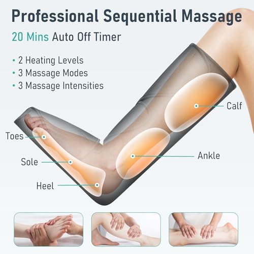 QUINEAR Leg Massager with Heat and Air Compression,Foot and Calf Massager for Circulation and Pain,Compression Boots with 3modes and 3 Intensities