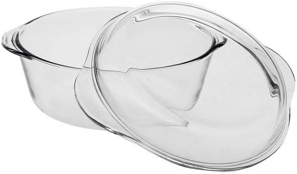 Glass Casserole with Lid- Round Baking Dish, Oven Safe Bakeware, 71 oz