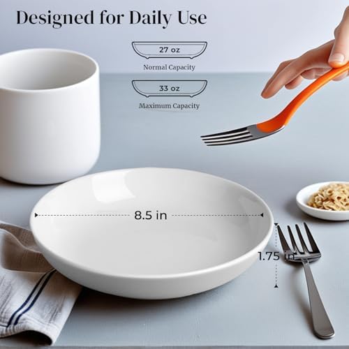 DeeCoo 7 Pack Porcelain Pasta Bowls Ceramic, Large Serving Bowl, Wide and Shallow, Set 8.3 Inch - 30 Ounce - for Pasta, Salad, Cereal