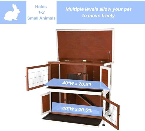 Trixie 2-Story Rabbit Hutch with Retreat Area, Non-Slip Ramp, Hinged Roof with Locking Arm, 4 Doors, 2 Metal Slide Latches, and Pull-Out Trays for Easy Cleaning