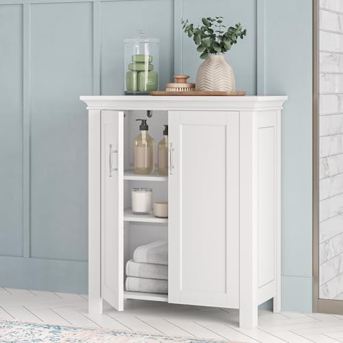RiverRidge Somerset 2-Door Bathroom Storage Cabinet, White | Laundry Room Linen Cabinet, Bath Medicine Floor Cabinet, Adjustable Interior Shelf