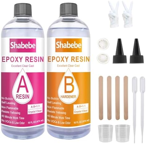 Epoxy Resin, 32OZ Epoxy Resin Crystal Clear, Not-Yellowing No-Bubble, Self Leveling Easy Pour/Mix 1:1 Casting Kit & Coating for DIY Jewelry Making