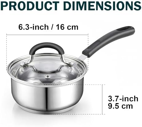Cook N Home Professional 2 Quart Stainless Steel Saucepan with Lid, Small Kitchen Induction Cooking Sauce Pot Pan, Stay-Cool Silicone Handle, Dishwasher Safe
