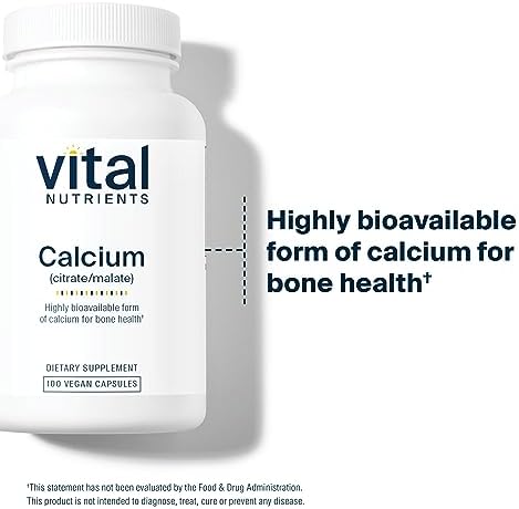 Vital Nutrients - Calcium (Citrate/Malate) - Most Bioavailable Form of Calcium - 100 Vegetarian Capsules per Bottle - 150 mg