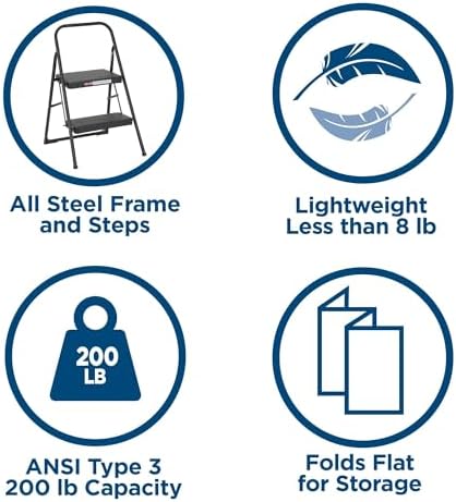 Cosco Lightweight Two Step House Step Stool for Easy Reaching and Cleaning - Non-Marring Leg Tips, Slip Resistant Steps, Stable Rear Leg Support