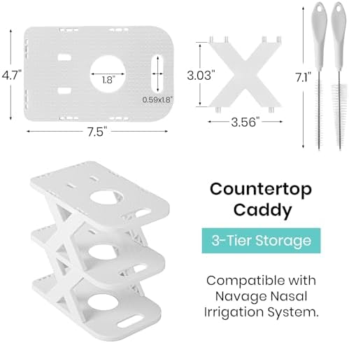 Premium Countertop Caddy Organizer for Navage Nasal Irrigation System - 3-Tier Storage for Nose Cleaning Supplies, Detachable Tray, Sleek Design - Nasal Care Accessories (Caddy Only)