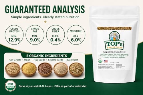TOP's Napoleon's Seed Mix for All Small Hookbills, Non-GMO, Soy Free, Corn Free, USDA Organic Certified, 1 lb