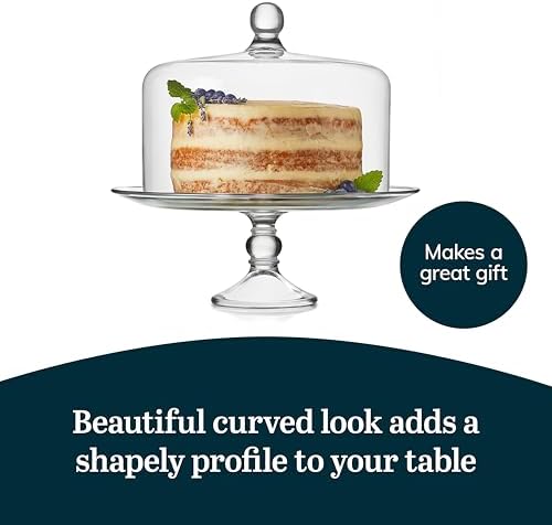 Libbey Selene 6-in-1 Domed Cake Stand, Unique Space Saving Glass Cake Stand with Dome, Multi-Purpose Dip Bowl To Serve Snacks and More