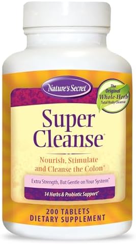 Nature's Secret Super Cleanse Extra Strength Toxin Detox & Gentle Elimination Body Cleanse, Digestive & Colon Health Support - Stimulating Blend of 14 Herbs with Probiotics - 200 Tablets (Pack of 2) | Extra Strength Colon Cleanse with 14 Herbs & Probioti…