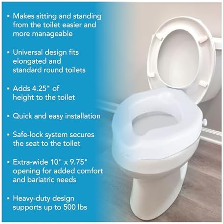 Carex Raised Toilet Seat with Extra Wide Opening - Toilet Seat Riser and Handicap Toilet Seat, White, 1 Count