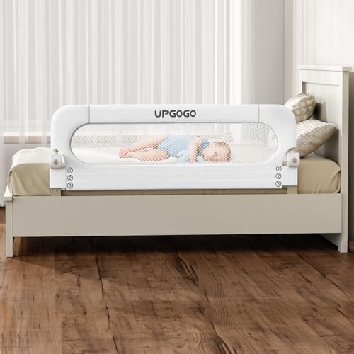 UPGOGO Folding Bed Rail for Toddlers, White, 71" L x 23.6" H | U-shaped base，Reinforced Anchors, Built-in Sponge , Secure lock