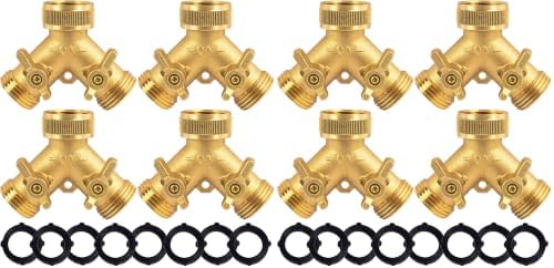 Hourleey Brass Garden Hose Splitter (4 Way), Solid Brass Hose Connector 3/4", Hose Spigot Adapter 4 Valves with 4 Extra Rubber Washers
