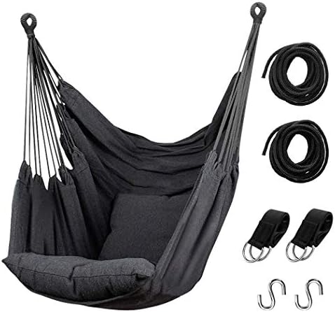 Hommtina Hammock Chair Hanging Rope Swing, Max 300 Lbs Hanging Chair with Pocket & Durability Perfect for Outdoor, Home, Bedroom, Patio