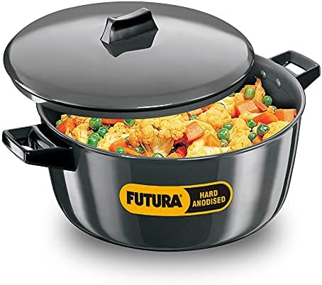 Hawkins Futura 6 Litre Cook n Serve Bowl, Hard Anodised Saucepan with Hard Anodised Lid, Sauce Pan for Cooking and Serving, Black (ACB60) (Aluminium)