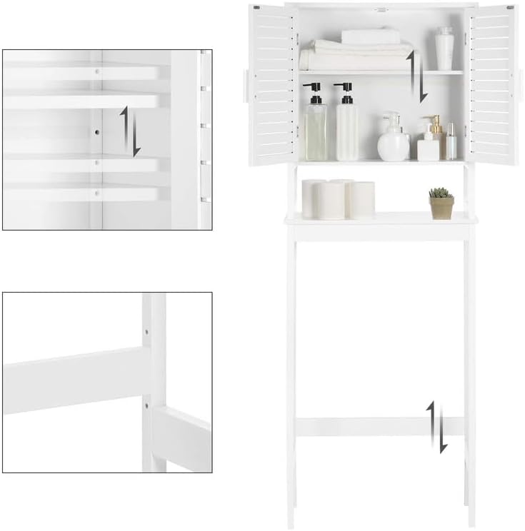 SONGMICS Bamboo Over The Toilet Storage Cabinet, Adjustable Inside Shelf