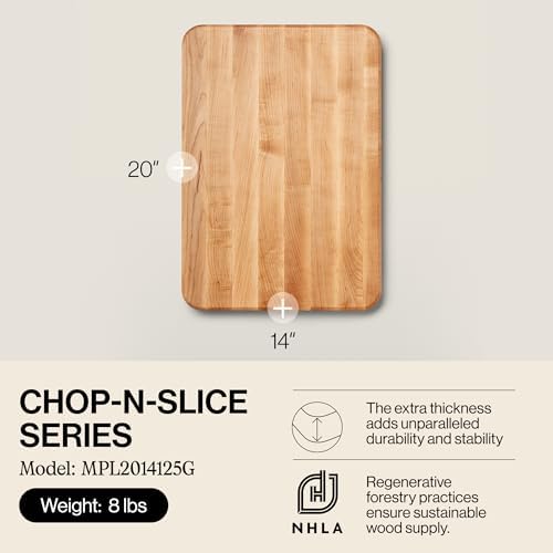 John Boos Chop-N-Slice Series Rectangular Maple Cutting Board, 20" x 14" x 1.25", 10 lb – Reversible Edge-Grain Butcher Block with Finger Grips, Made in the USA