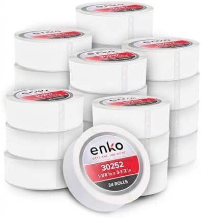 enKo 30252 12 Rolls | 4200 Address and Shipping Labels (1-1/8 x 3-1/2 in) | Water resistant Direct Thermal Return Address and Barcode Labels Compatible with Dymo LabelWriter 450 Turbo and 4XL Printers