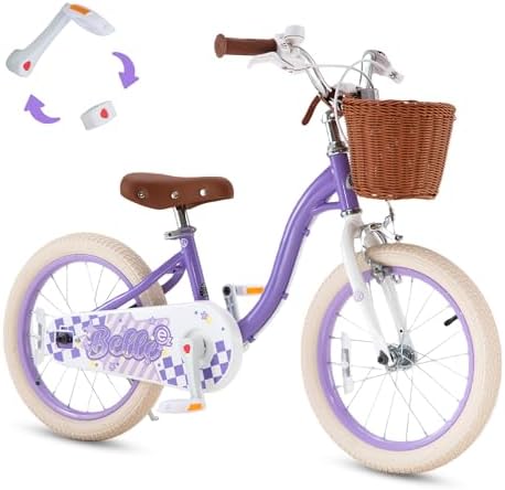 RoyalBaby Girls Bike Belle EZ Kids Bike, Balance and Pedal Bicycle, 14 16 18 Inch Wheel for Age 3-8 Years Toddlers to Big Kids, Pink & Purple