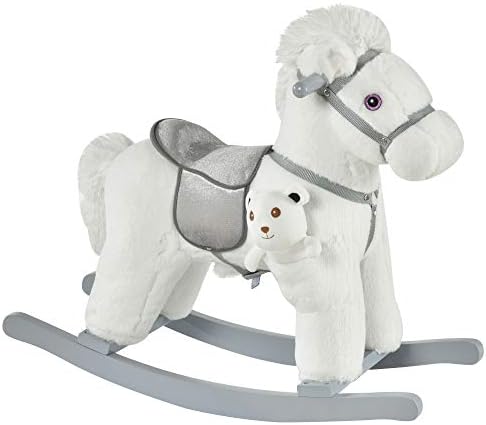Qaba Kids Rocking Horse with Bear Toy Fun Realistic Sounds Toddler Blue