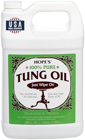 HOPE'S 100% Pure Tung Oil, Food Safe, Premium Waterproof Natural Wood Finish and Sealer for Indoor and Outdoor Projects,128 Fl Oz, 1 Pack