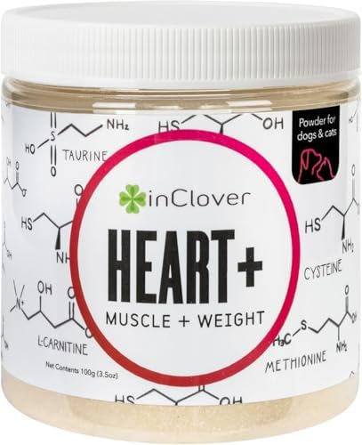 InClover Heart+ Taurine Powder for Dogs & Cats, Heart Health Supplement | Supports cardiac, brain, immune function, weight management, w/ L-Carnitine