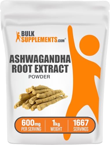 BulkSupplements.com Ashwagandha Root Extract Powder - Ashwagandha Supplement, Herbal Supplement - Vegan & Gluten Free, 600mg per Serving, 1kg (2.2 lbs) (Pack of 1)