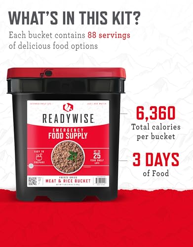ReadyWise Emergency Food Supply - 132 Servings, Survival Bucket, Dehydrated & Freeze Dried Protein Meals, Camping Essentials, Ready to Eat Disaster Prepping Supplies,up to 25 Year Shelf Life