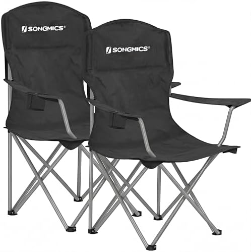 SONGMICS Folding Camping Chair, 450 lb Capacity | Folding lawn chair with cup holder and heavy-duty design, Ink Black, UGCB066B01