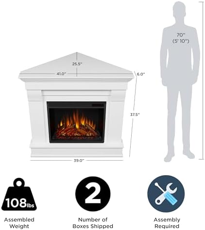 Real Flame Chateau 41" Corner Electric Fireplace with Mantel for Living Room or Bedroom, Replaceable Fireplace Insert Heater, Realistic Log and Flame Effect, Remote Control, Timer.