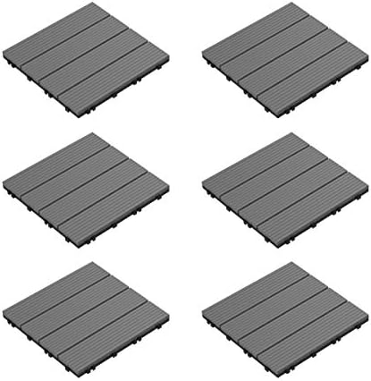 Interlocking Deck Tiles - 6-Pack Wood Plastic Composite Patio Tiles - Outdoor Flooring for Balcony, Porch, and Garage by Pure Garden (Dark Gray)