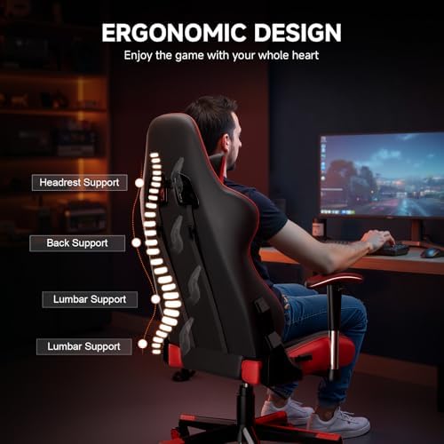 GTRACING Gaming Chair Racing Office Computer Ergonomic Video Game Chair Backrest and Seat Height Adjustable Swivel Recliner with Headrest and Lumbar