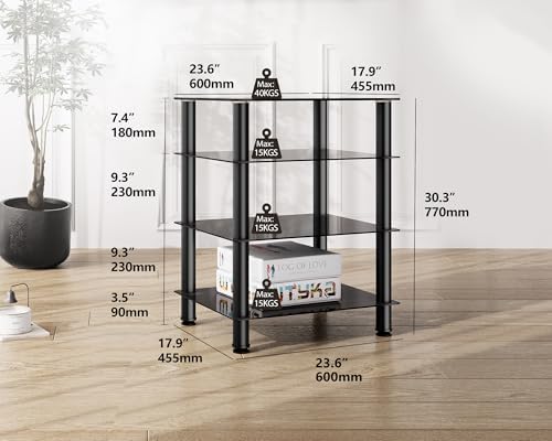 FITUEYES AV Component Media Stand Audio Rack 4-Tier Entertainment Shelves TV Stand for Video Components, Stereo Equipment, Gaming Consoles, Black