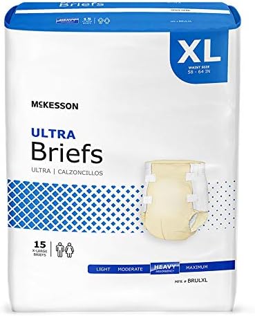 McKesson Ultra Briefs, Heavy Absorbency, Medium, Unisex, 44 in, 96 ct | Disposable, Elastic Leg Gathers and Contoured Fit for Men and Women, Incontinence
