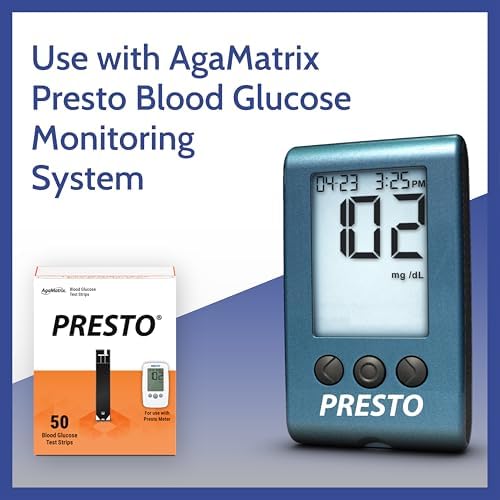 AgaMatrix Presto Test Strips, 100 Count (Pack of 1) | Use with AgaMatrix Presto Blood Glucose Monitor Only | Not for use with Other Meters | 1 Box, 100 Diabetes Test Strips