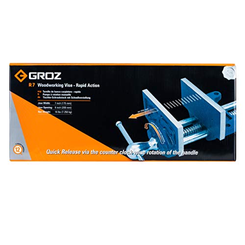 Groz 6-Inch Portable Woodworking Vise, Dual Mount Bench Clamp or Bolt-Down, Cast Iron with Toe-In Jaws and Chrome-Plated Screw, for Woodworkers and DIY (39006)