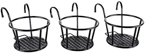 HowRU Iron Art Hanging Baskets Flower Pot Holder - Over the Rail Metal Fence Planters - Pack of 3 - Black