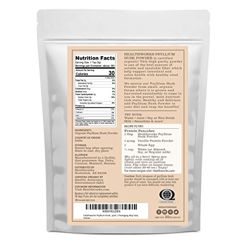 Healthworks Superfoods Organic Psyllium Husk Powder 2 lb Keto Soluble Fiber | Organic, Powder, 1 lb, Soluble Fiber, Digestive Support, Keto, Non-GMO, Vegan, For Gut Health, Prebiotic, Gluten-Free, Paleo