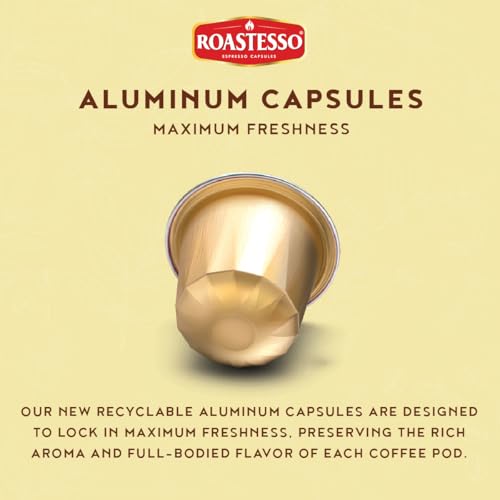 Roastesso, Aluminum Espresso Capsules, Flavors Variety Pack, Natural Flavored Coffee Pods with French Vanilla, Caramel, Chocolate & Hazelnut