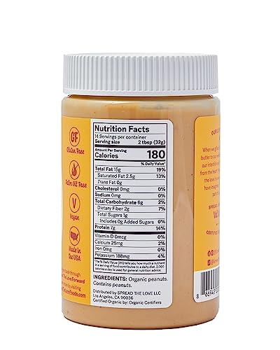 Spread The Love NAKED Organic Peanut Butter, 16 oz Jar, 1 Pack