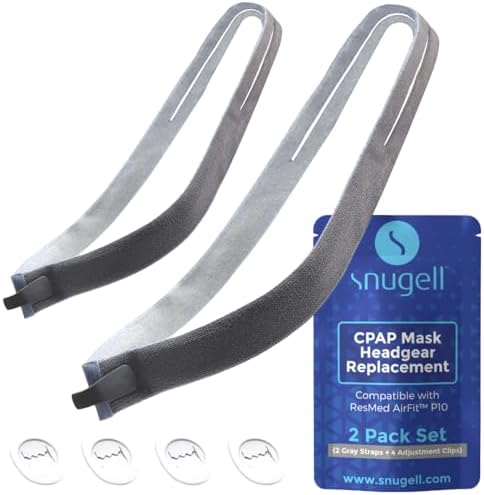 Snugell Headgear Strap Replacement for CPAP Masks, 2-Pack - Compatible with ResMed AirFit P10 - Premium Elastic, Durable - Gray - 4 Adjustment Clips