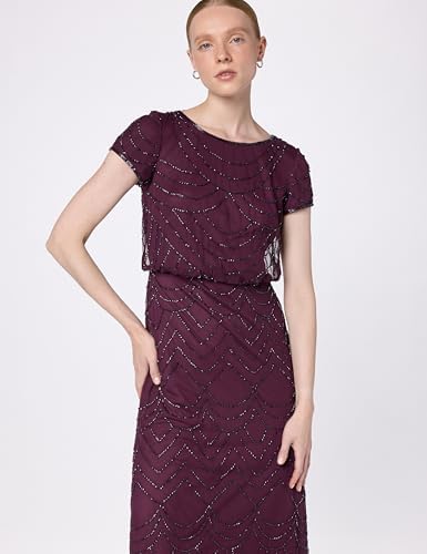 Adrianna Papell Womens Short Sleeve Blouson Beaded Gown