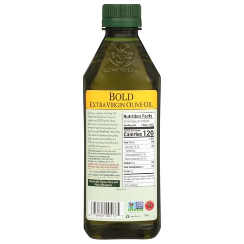 Pompeian Bold Spanish Extra Virgin Olive Oil - 16 fl oz - First Cold Pressed Olive Oil for Cooking - Bold Taste for Dipping and Drizzling