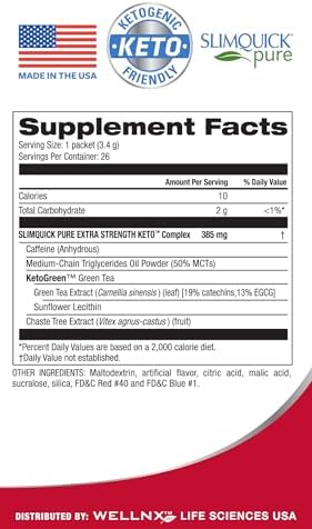 Slimquick Pure 3x Extra Strength Mixed Berry Drink Mix for Women to Help Achieve Weight Goals, Helps Metabolism, Keeps Full for Longer with Green Tea, Caffeine, Chaste Tree, Rhodiola Extract, 26 Count