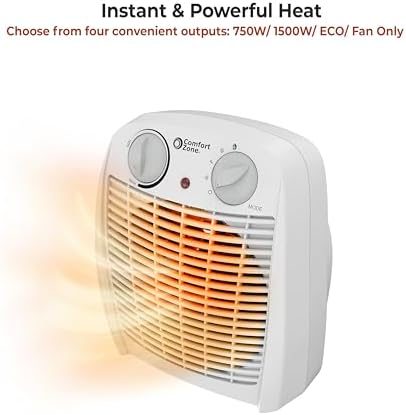 Comfort Zone Indoor Space Heater with Adjustable Thermostat, Fan Forced, Electric, Overheat Protection, Safety Tip-Over Switch, Energy Efficient
