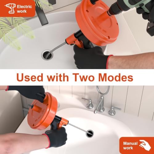 【2026 Newest】50 FT Drain Snake, Plumbing Snake Drain Auger Hair Clog Remover, Flexible Plumbing Snake Use Manually or Powered for Kitchen