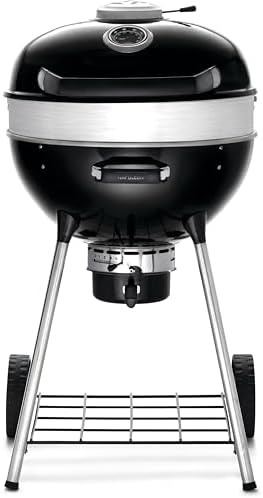 Napoleon PRO22 Professional Charcoal Kettle Grill, Black, Porcelain-Enameled Lid and Bowl, Chrome-Plated Cooking Grid