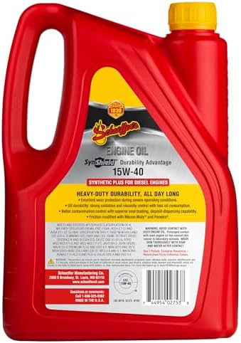Schaeffer Manufacturing Co. 0700CK4-006S SynShield Durability Advantage 15W-40 Diesel Engine Oil, 1-Gallon Bottle