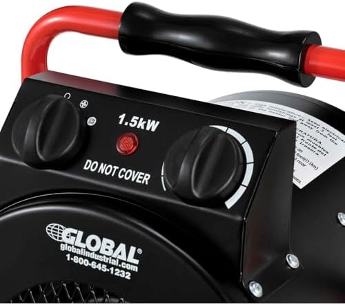 Global Industrial Portable Electric Space Heater With Built-in Thermostat | Ergonomic Handle, 5120 BTUs, 1500 Watt, 120V, For Garages, Warehouses