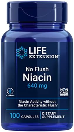 Life Extension No Flush Niacin, B3 for Heart Health, Cholesterol & Energy Support, Non-GMO, Gluten-Free, 100 Capsules